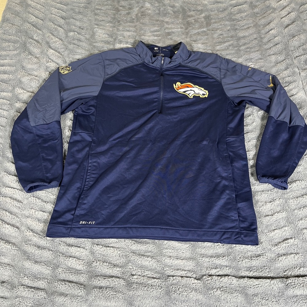 Nike NFL Denver‎ Broncos Dri-FIT 1/4 Zip Pullover Jacket Navy Blue Mens Medium